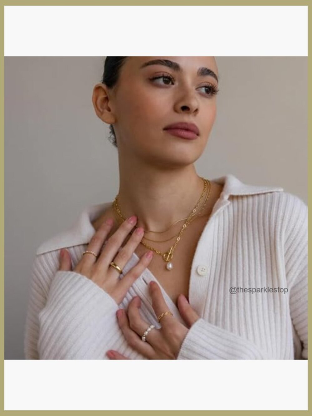 Layered Gold Plated Pearl Pendant Necklace Set Stackable Toggle Chain Choker - Picture 4 of 6